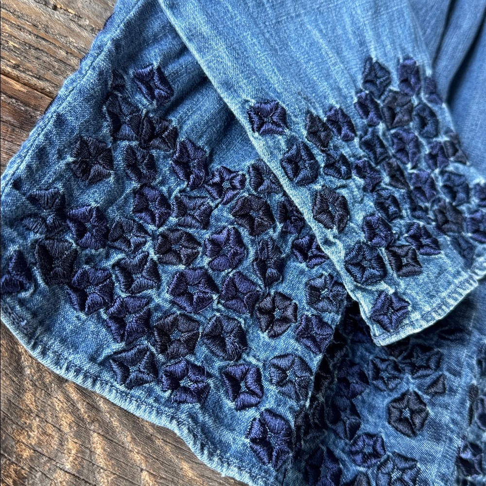 Needle & Thread pintucked embroidered denim high neck blouse EUC size small - Picture 8 of 12